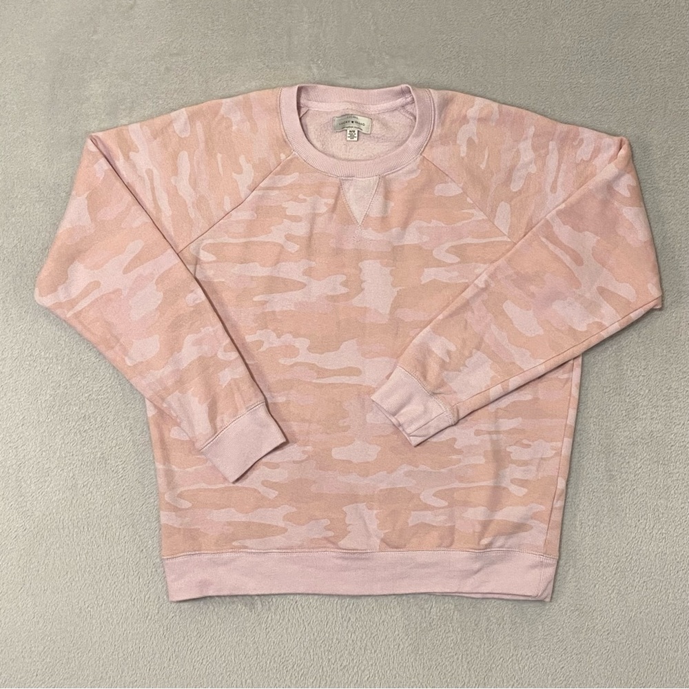 Lucky Brand Women's Pink Camo Sweatshirt Sweater Medium Cotton Fleece